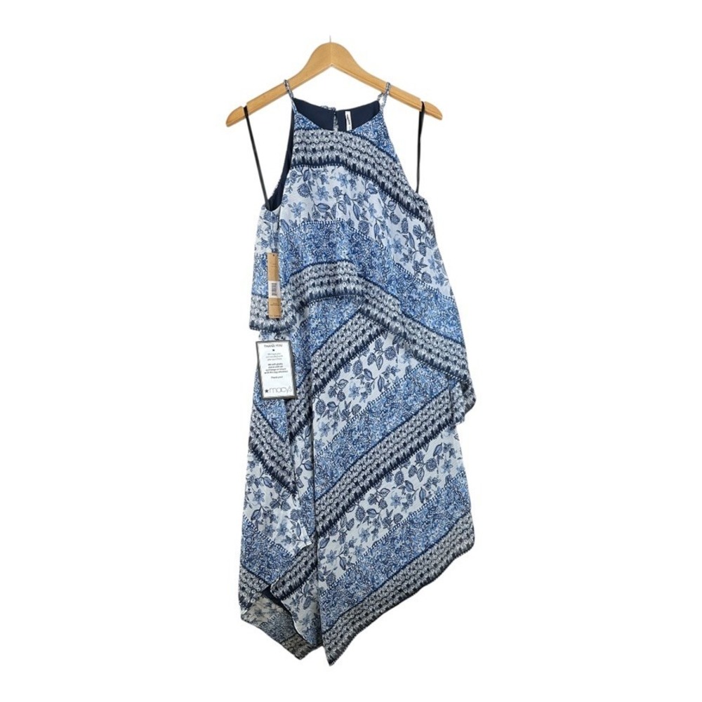 RACHEL Rachel Roy Women's Floral Printed Asymmetrical Chiffon Dress Size 6 Blue
